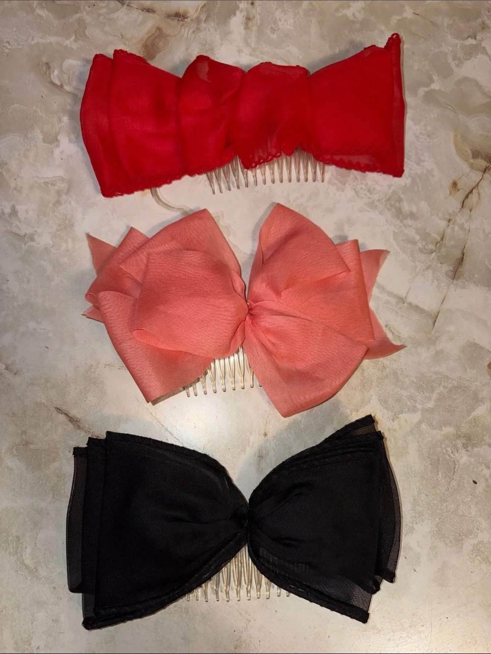 Women's Hair Bows with hair comb – Red, Coral Pink, Black